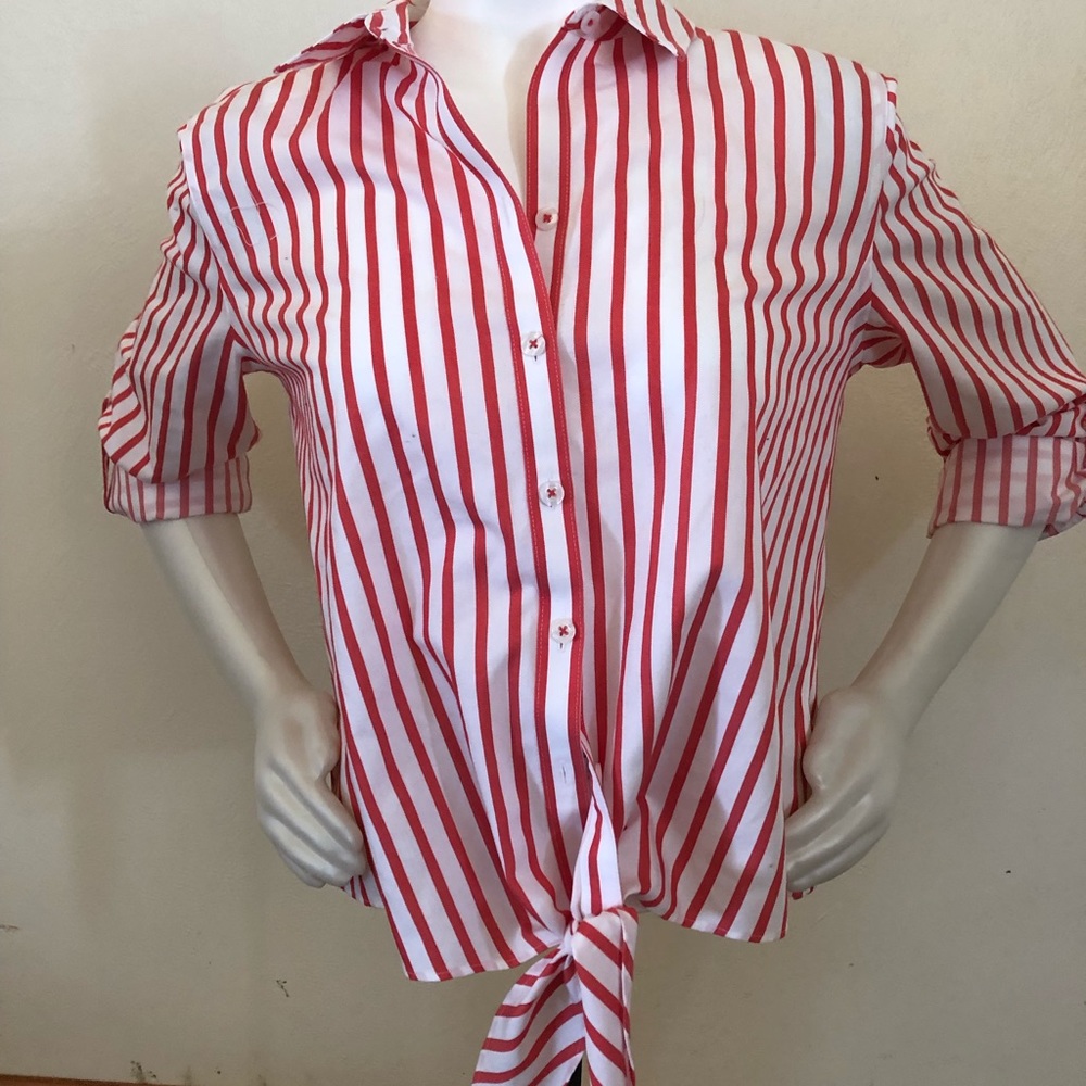 Buttoned down shirt with red stripes